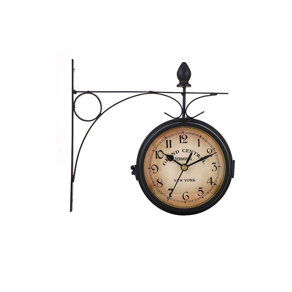 

Home Decor Metal Clock Double Sided Outside New Garden Decoration Train Station black-B