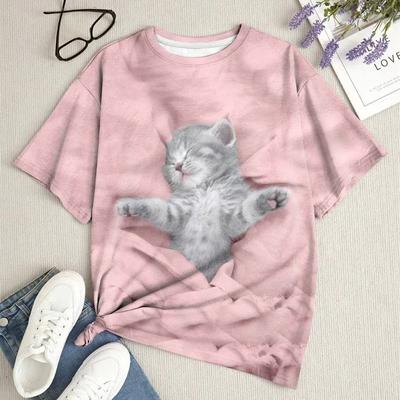 3D New Cartoon Cats Printed Tshirts For Women Summer Fashion Street Round Neck Short Sleeve Girls Cute T Shirt Female Clothes