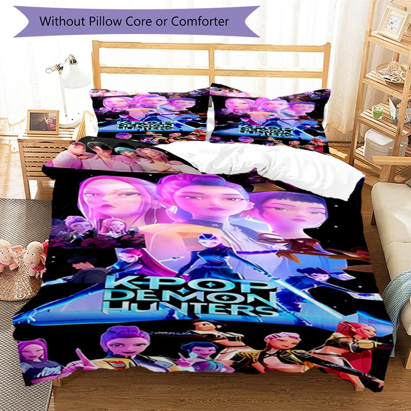 3pcs Kpop Hunter4 pattern bedding set duvet cover set includes duvet cover &pillowcases, perfect all season bedroom decoration & gift