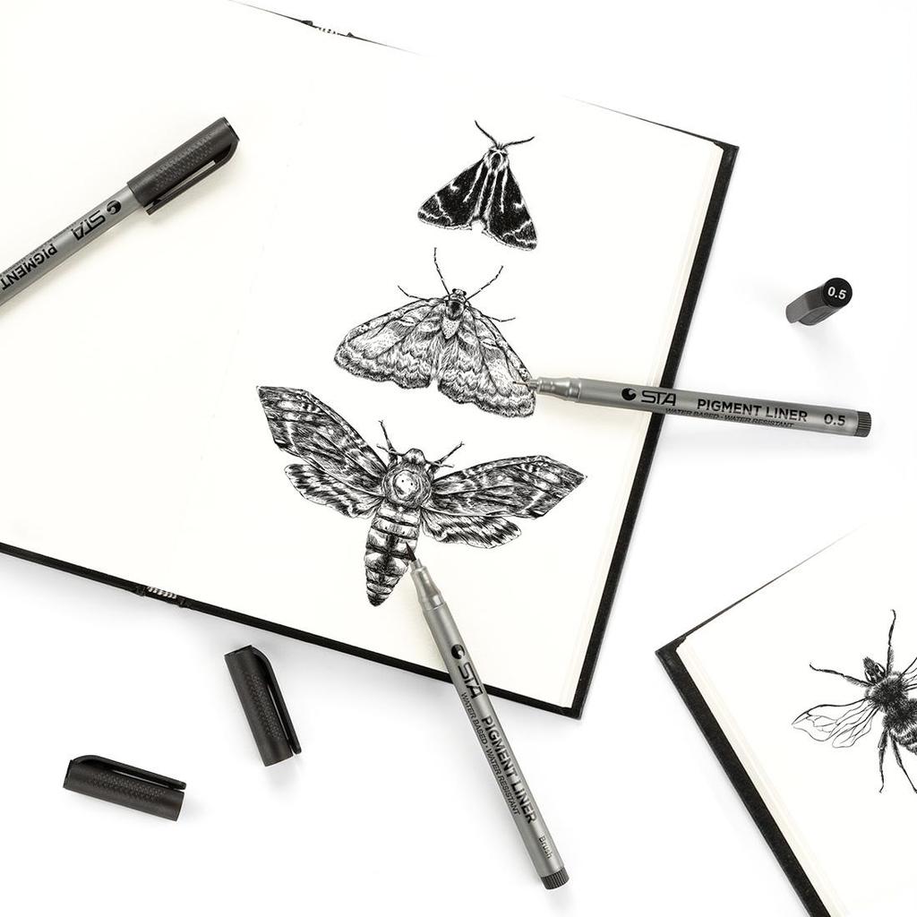 Schwarzer, dünnerer Stift, Set mit 9 Fineliner-Skizzenstiften