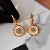 K Real Gold Electroplated Round Fritillary Flower Ear Buckle French Retro Court Style Earrings Light Luxury High-end Earrings