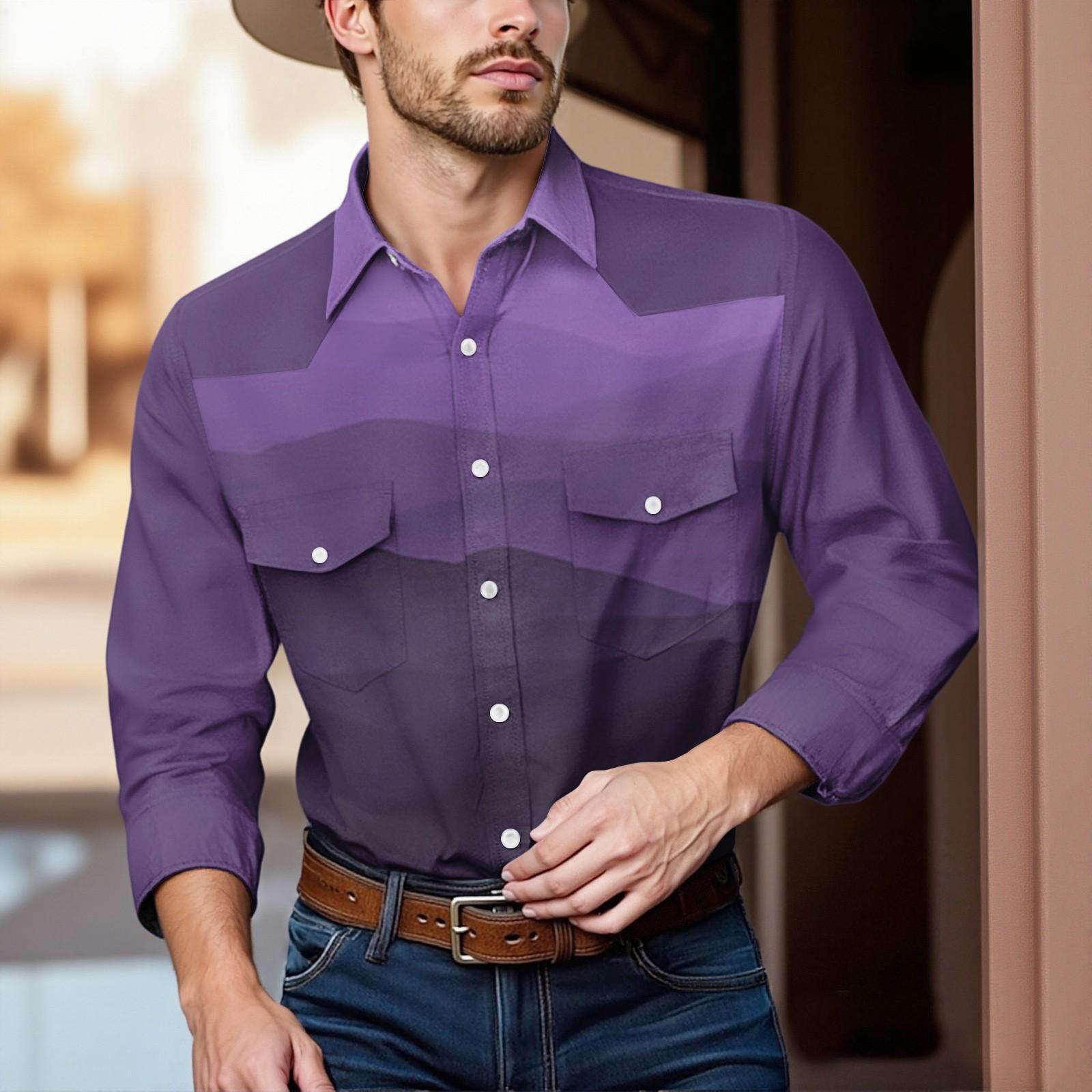 

Мужской модный топ кэжуал с короткими рукавами, лацканами и длиной до плеч M фиолетовый