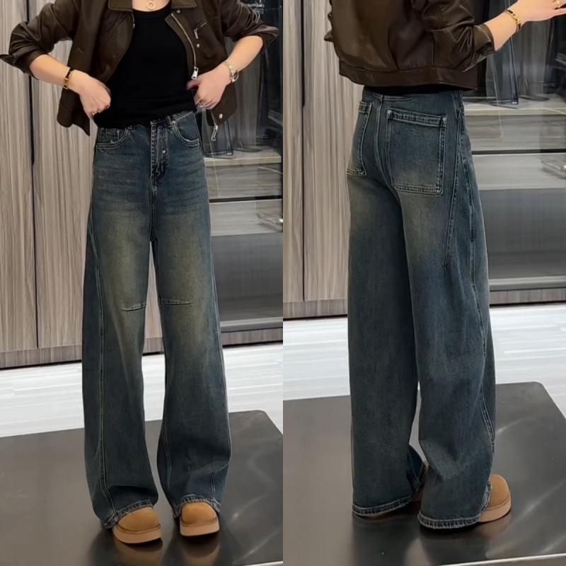 

Джинсы больших размеров 2024 в стиле ретро с высокой посадкой и широкими штанинами для женщин 5XL