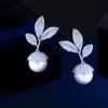 Needle Light Luxury Elegant Temperament High-End Pearl Earrings Slightly Inlaid Zircon Leaf Pearl Earrings