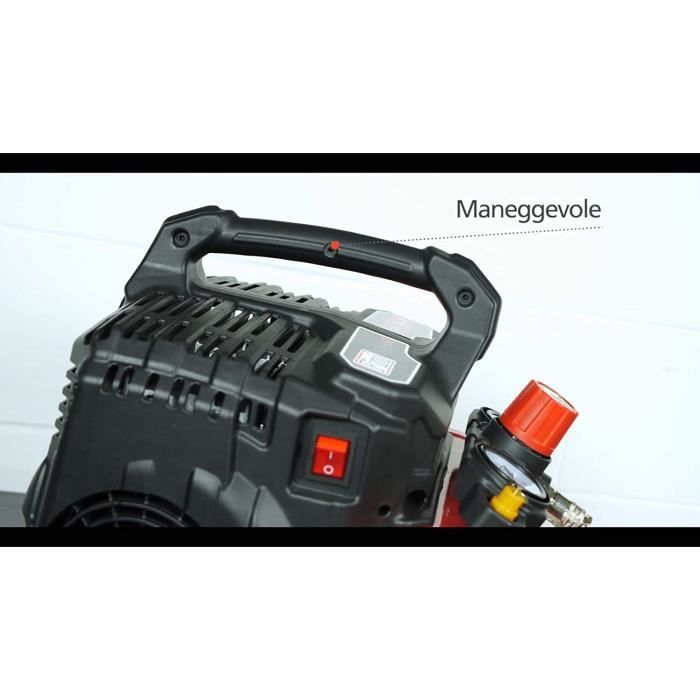 Fini compresseur silencieux 2 manomètres (59 db), 6 l, 1,0 hp, 8 bar, 750 w, 230 v, rouge - siltek s/6