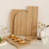 Wooden Serving Platter, Geometric Design Boho Decorative Serving Tray for Fruit, Bread, Vegetables, Multi-use Organizer Tray for Coffee Table, Dinner,