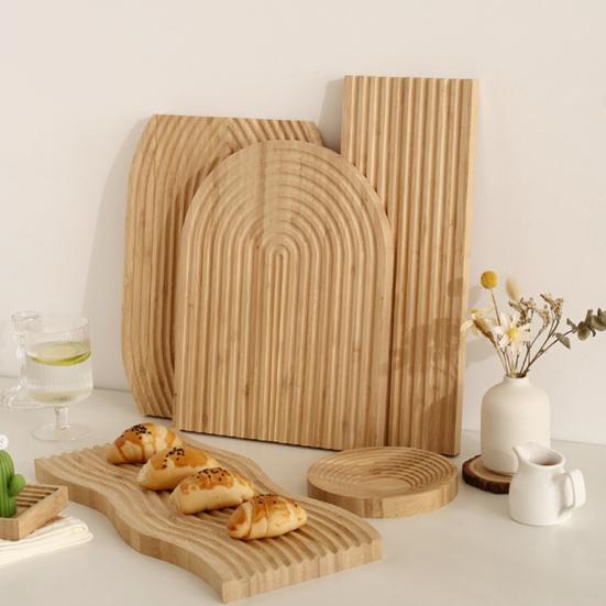 Wooden Serving Platter, Geometric Design Boho Decorative Serving Tray for Fruit, Bread, Vegetables, Multi-use Organizer Tray for Coffee Table, Dinner,