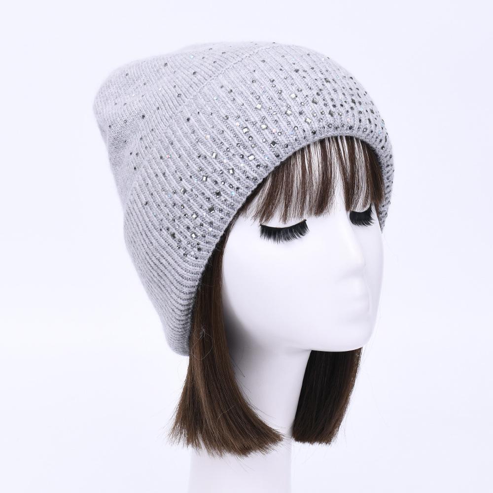Solid color rabbit velvet double-layer thermal wool hat knitted hat autumn and winter windproof ear protection striped hat
