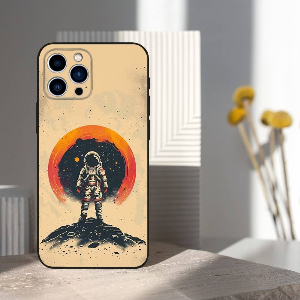 

Cute Cartoon Astronaut For iPhone 13,16,11,14,17,12,15,Plus,Pro Max,XS,X,XR,SE,Mini,8,7,Phone Case Soft Silicone Black iPhone14Plus