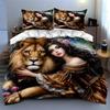 Lion-themed Artwork Bedding Duvet Cover Sets Duvet Covers Pillowcases Gifts (1 * Duvet Cover 2 * Pillowcases, Without Duvet Insert)