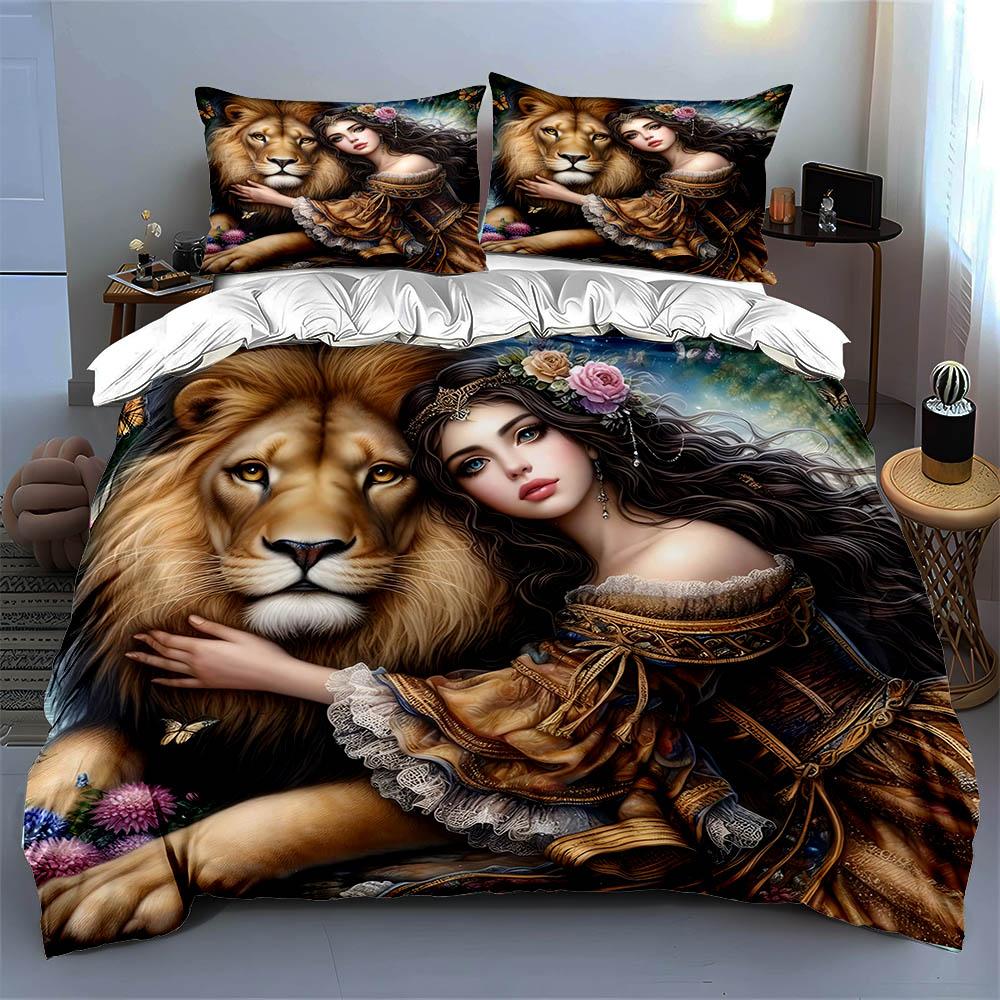 Lion-themed Artwork Bedding Duvet Cover Sets Duvet Covers Pillowcases Gifts (1 * Duvet Cover 2 * Pillowcases, Without Duvet Insert)