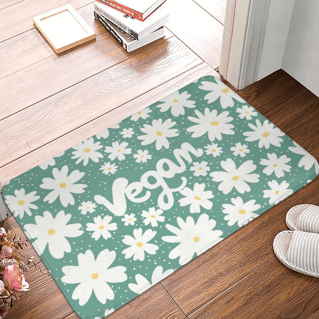 Cute Rainbow Vegan Food Doormat Mat Anti-Slip Plant Based Diet Kitchen Bath Balcony Rug Carpet 40*60cm