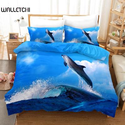 Dolphin Duvet Cover Set 3D Dolphins Jumping Bedding Set Polyester Sea Animal Theme For Teens Double Queen King Size Quilt Cover