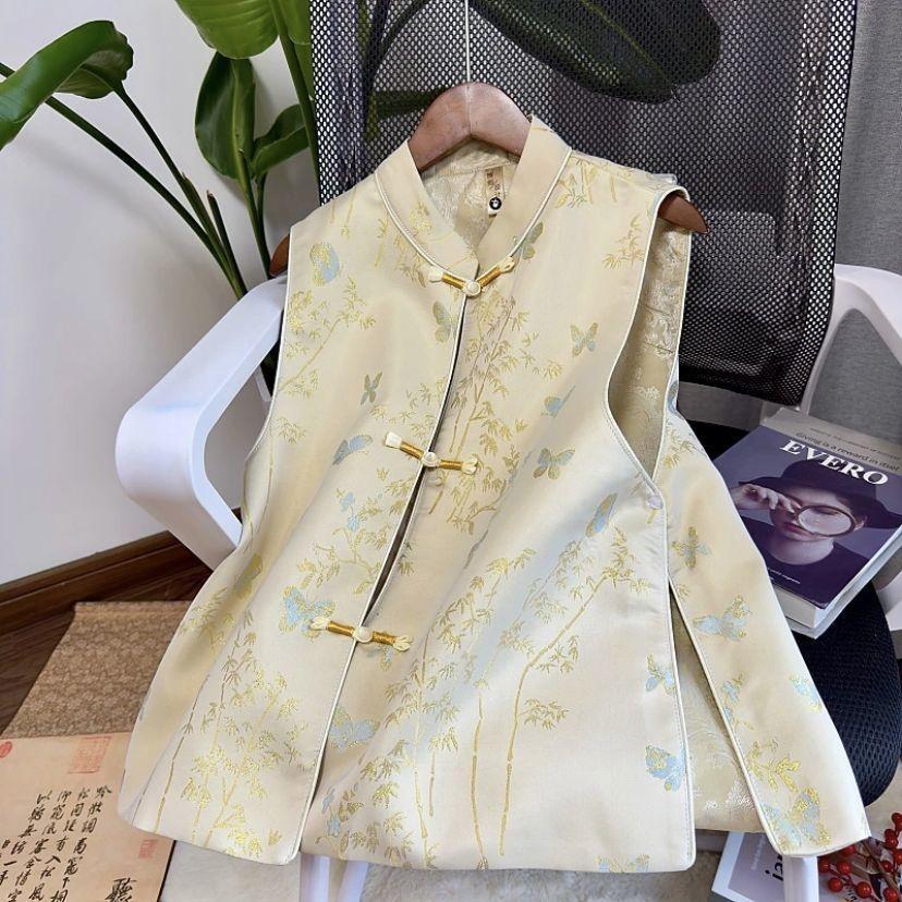 

Жилет женский высокого класса, весенняя модная темпераментная модель без рукавов со стойкой, жаккардовый, темпераментный, весна-осень 2025, новый жилет 3XL (recommended 138-75 kg)