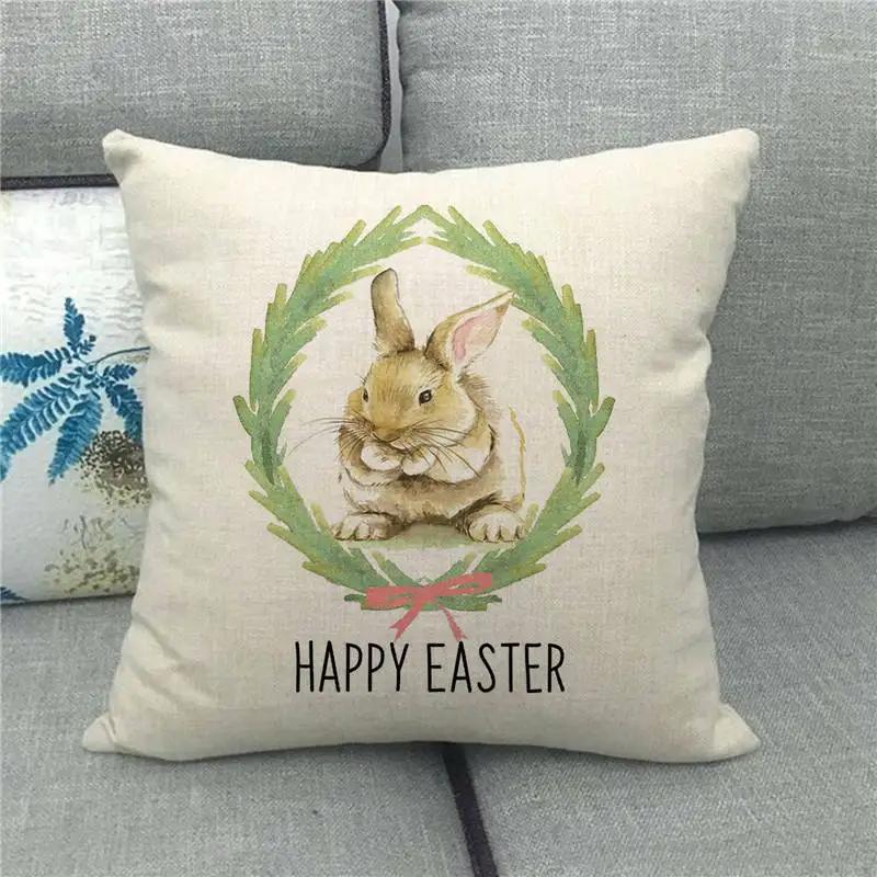 Easter Decor Pillow Covers 45x45cm Cartoon Bunny Eggs Printed Cushion Cover Spring Holiday Party Decorative Pillowcase for Couch