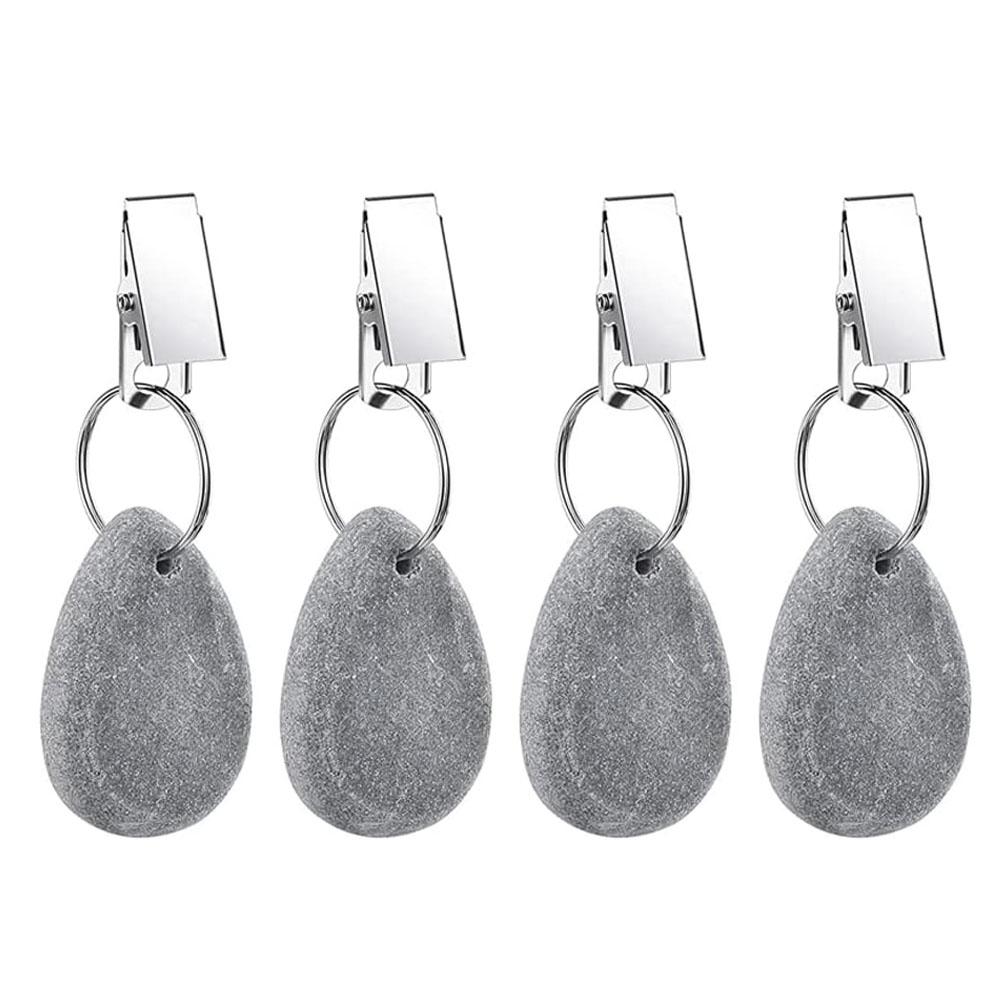 4PCS Tablecloth Weights Outdoor Table Cloth Weights Teardrop Shape Pendant Stones with Metal Clips Marble Table Cover Weights