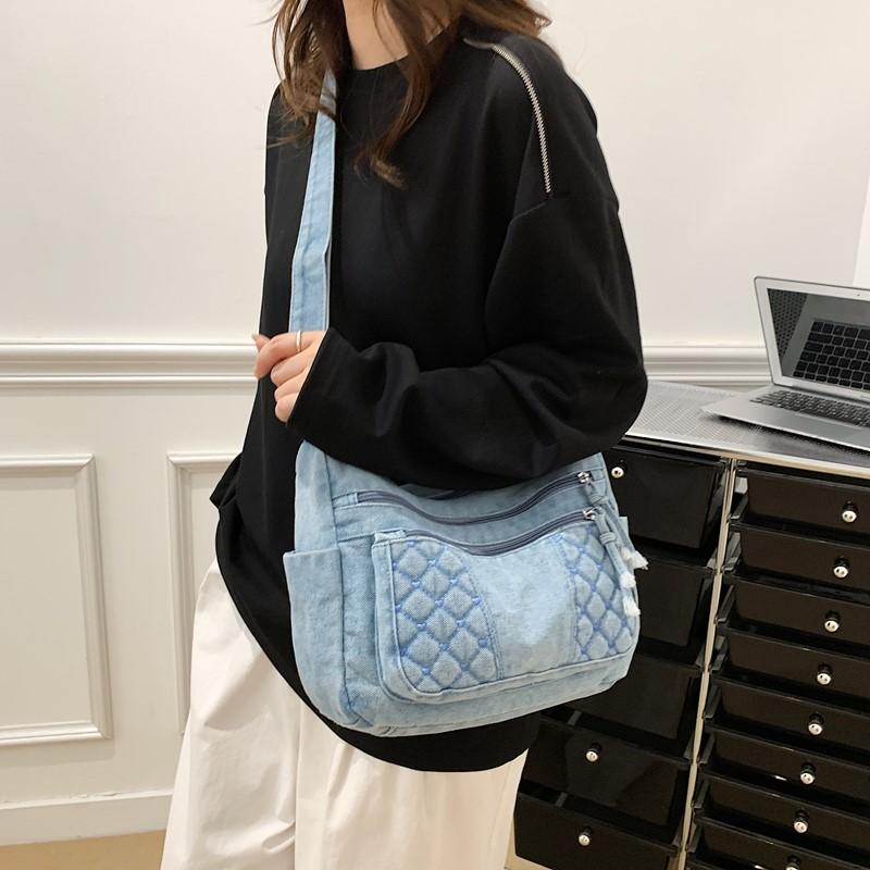 Denim Crossbody Bag for Women with Multi - Pockets & Quilted Detail, Lightweight & Stylish Shoulder Purse