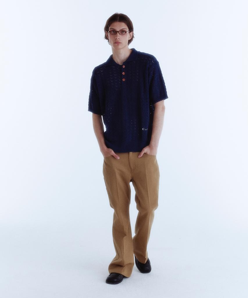 KINETO Crochet Knit Pique Shirt_Royal Navy