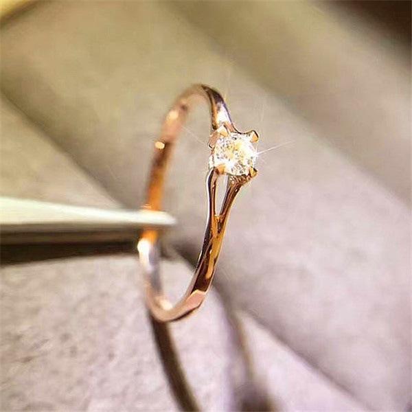 Dainty Single Stone Line Ring - 925 Silver-Plated/Rose Gold Minimalist Ring for Women, Valentine's Day Gift