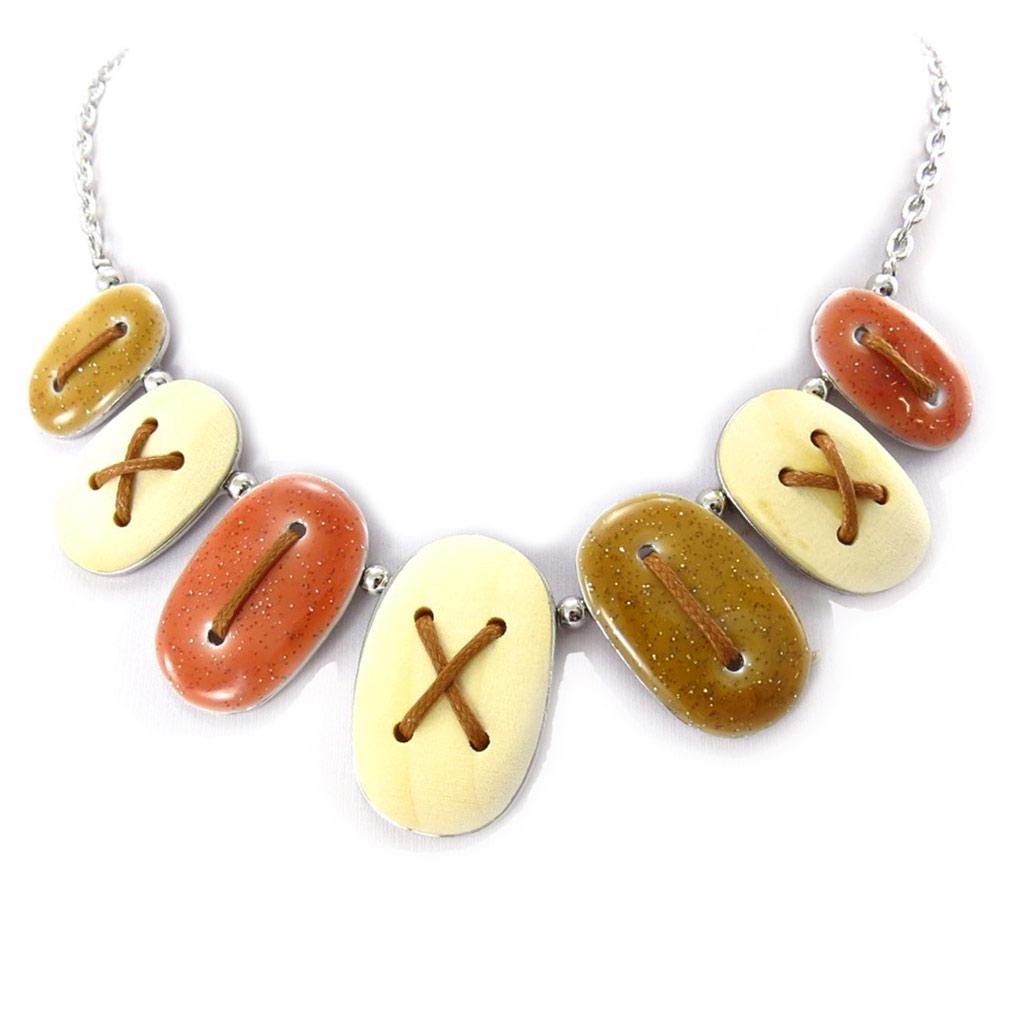 NOA [K1454] - Beige Brown 'Buttons' Designer Necklace