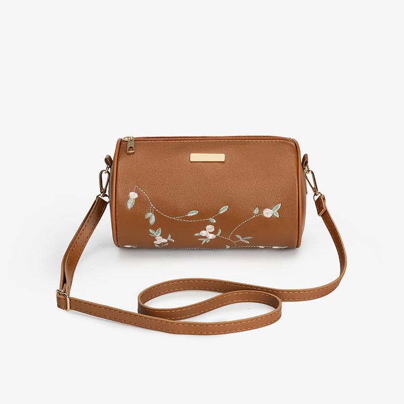 

Embroidery cylinder bag women s messenger bag fashion simple sequins women коричневый