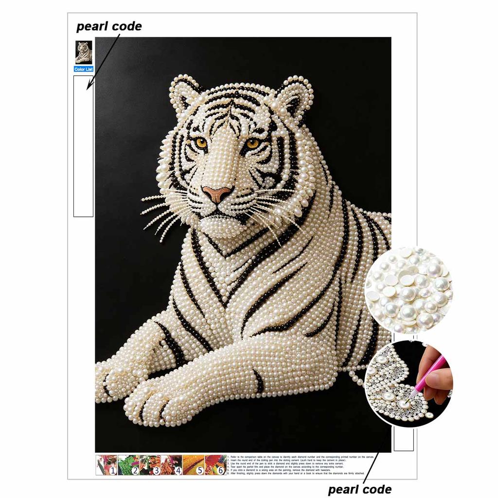 5D DIY Pearl Diamond Painting Kit White Tiger Full Drill Embroidery Mosaic Art Home Wall Decor Gift
