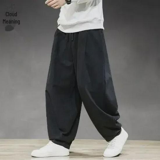 Men's Plus Size Cotton-Linen Harem Pants - Chinese Style, Wide Leg, Lightweight for Spring & Summer