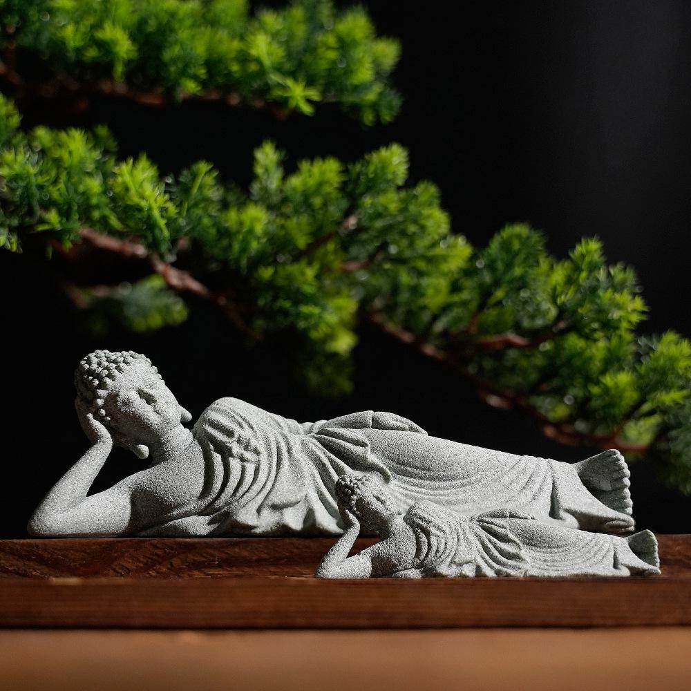 Zen Buddhist Micro Landscape Desktop Ornament with Fish Tank, Rockery, and Incense Holder.