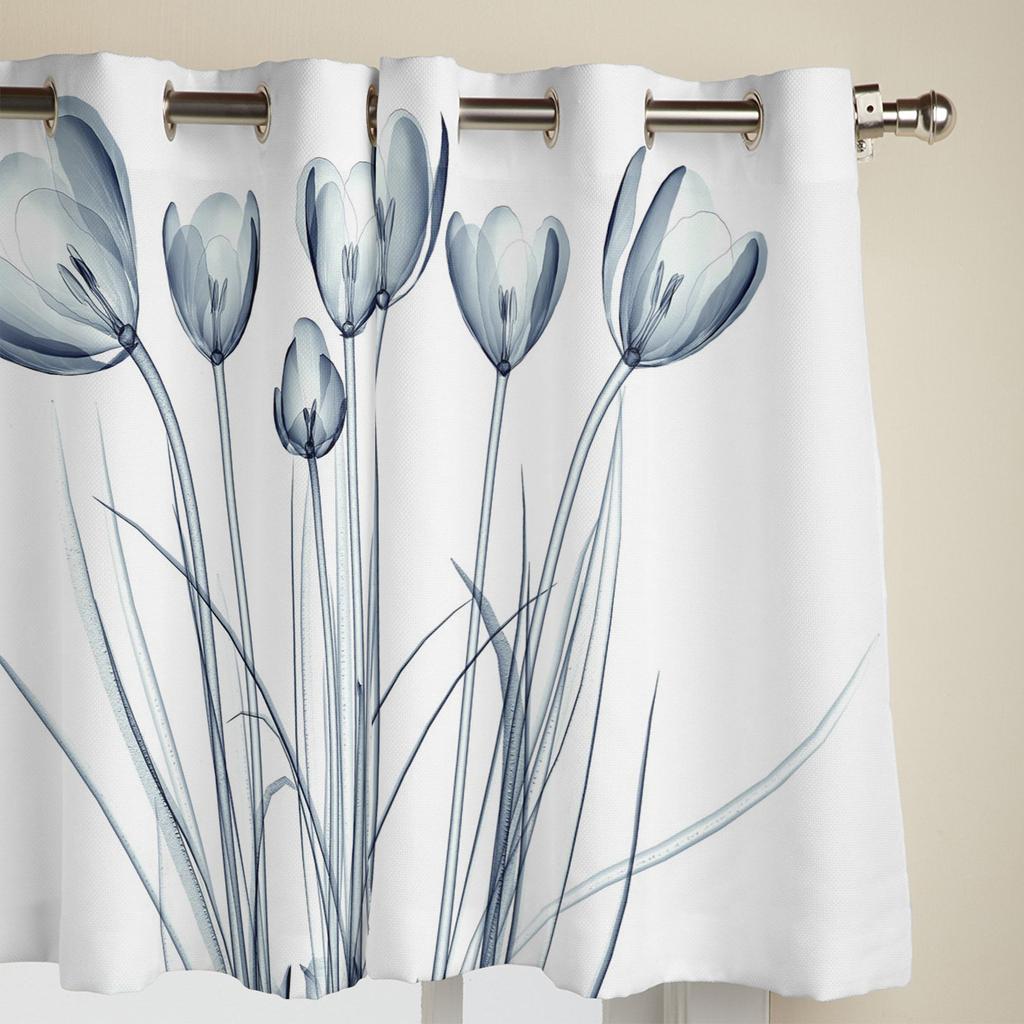 Blue Flowers Bouquet Windows Curtains for Bedroom Modern Printing Blinds Curtain For Living Room Home Decor