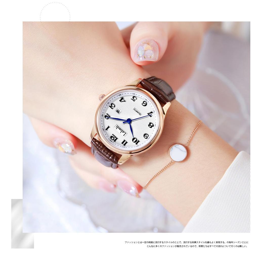 Gold Waterproof Watch Japanese Quartz Gift Band White Ladies' - Popular, Slim, Sparkling, Cute, Movement, Lightweight, Tungsten, (Brown + Dial)