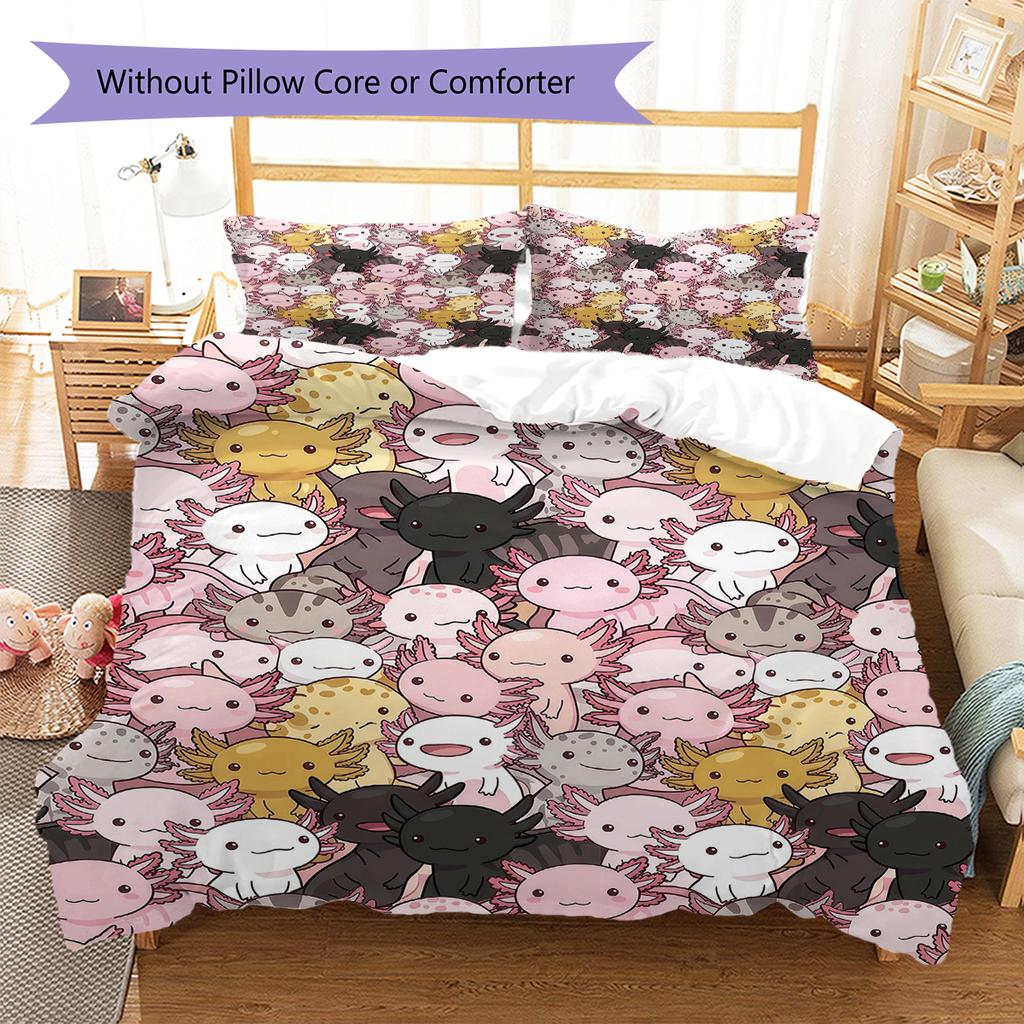 Cartoon Animal Art Pattern Bedding,Quilt Set Quilt Cover Pillowcase Home Birthday Gift (1 * duvet cover + 2 * pillowcase, without core)