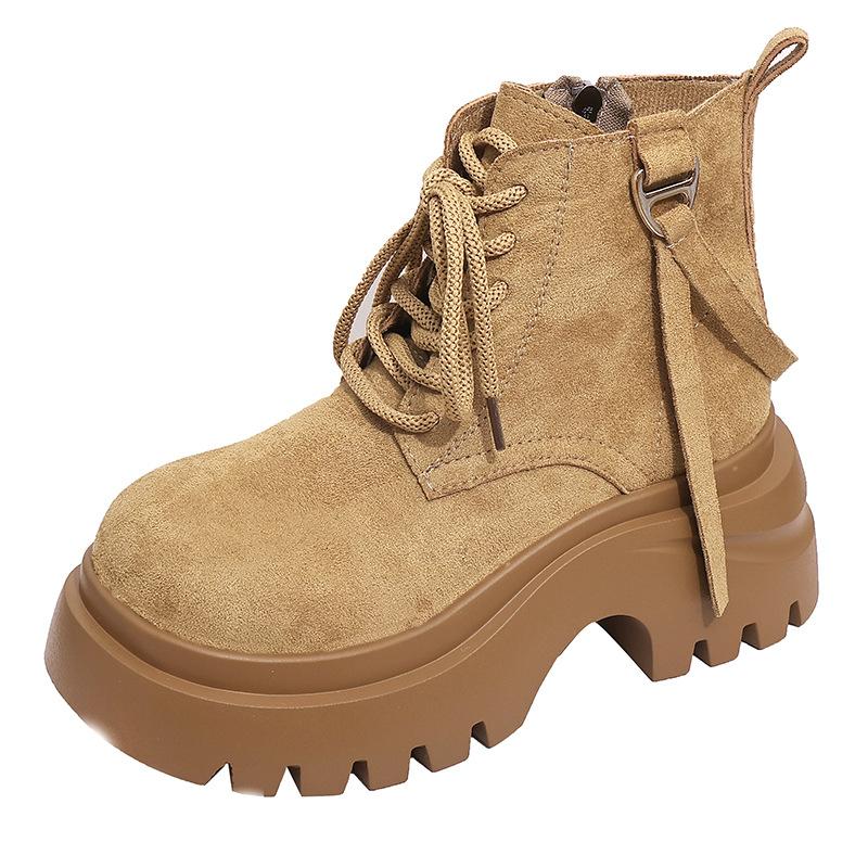 Super fire Maillard increases height and looks thin thick-soled Martin boots 2025 autumn new retro big head lace-up short boots for women