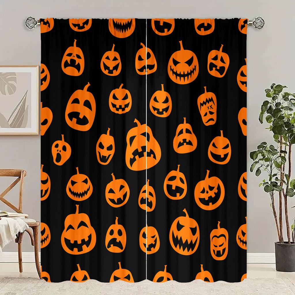 2 stycken Halloween demon pumpa tryck gardin - polyestermaterial - lämplig för sovrum vardagsrum studierum priva