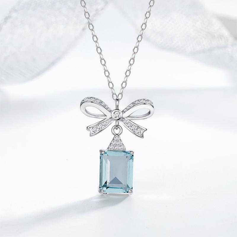Chao Xiaobai S925 Sterling Silver Bow Rhinestone Necklace and Earrings Set - Lightweight, Elegant, Niche Design Clavicle Chain.