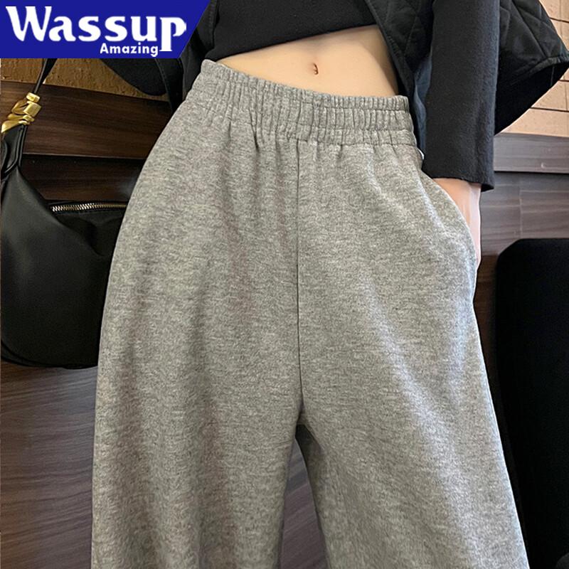 WASSUP AMAZING Women's Fleece-Lined Wide-Leg Casual Pants