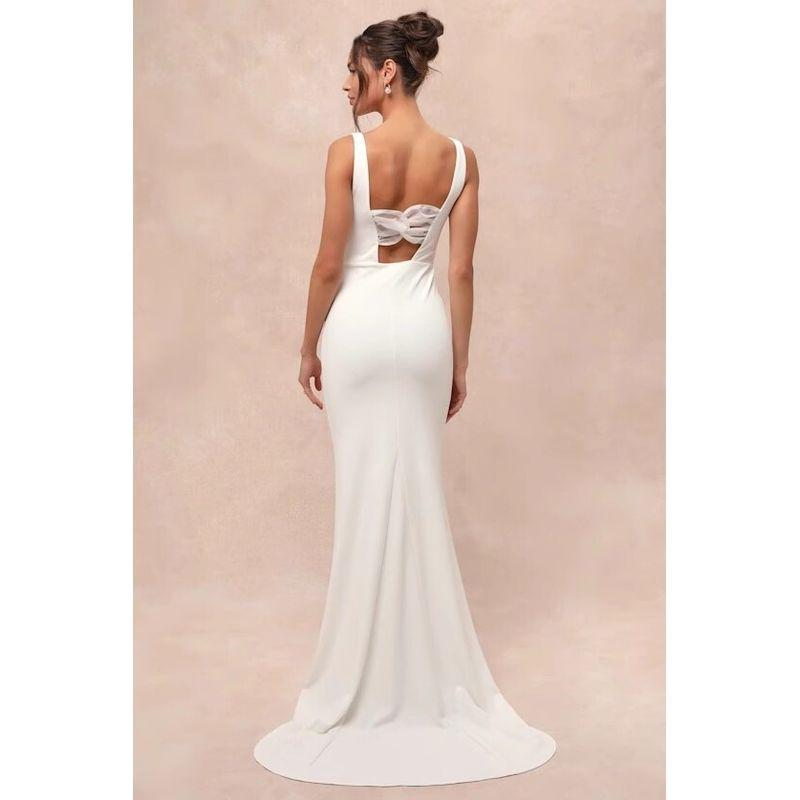 Foreign Trade Order Lu's Twist Simple Backless Sheath Fishtail White Light Wedding Dress Guest Dresses Cocktail Party Jumpsuit Long Dress Women