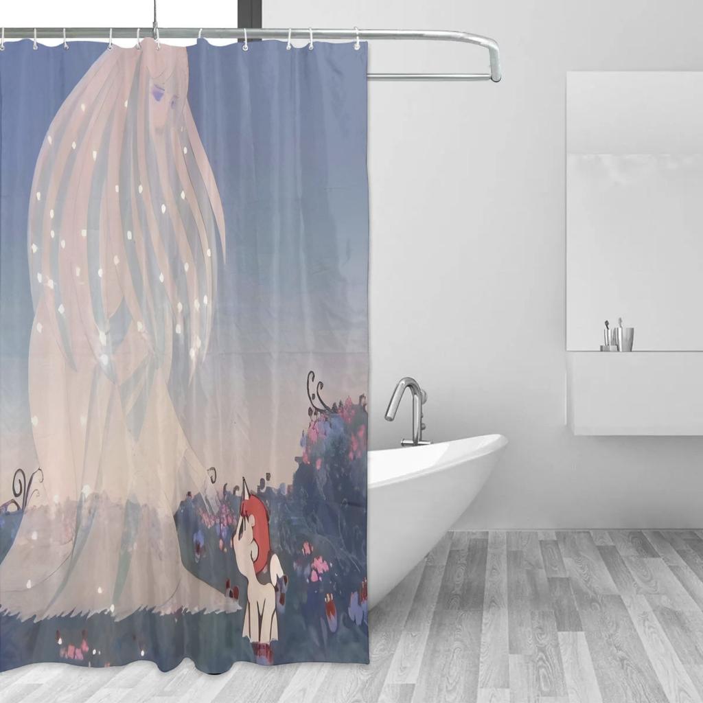 Enchanting Unicorn & Princess Shower Curtain – Magical Forest With Sparkling Fireflies, Polyester, Fantasy Bathroom Decor