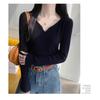 Autumn Winter Fashion Long Sleeved Pullover Sweater Women V Neck Loose Casual Bottoming Shirt 2025 Inner Knitted V-neck Top Solid Clothing