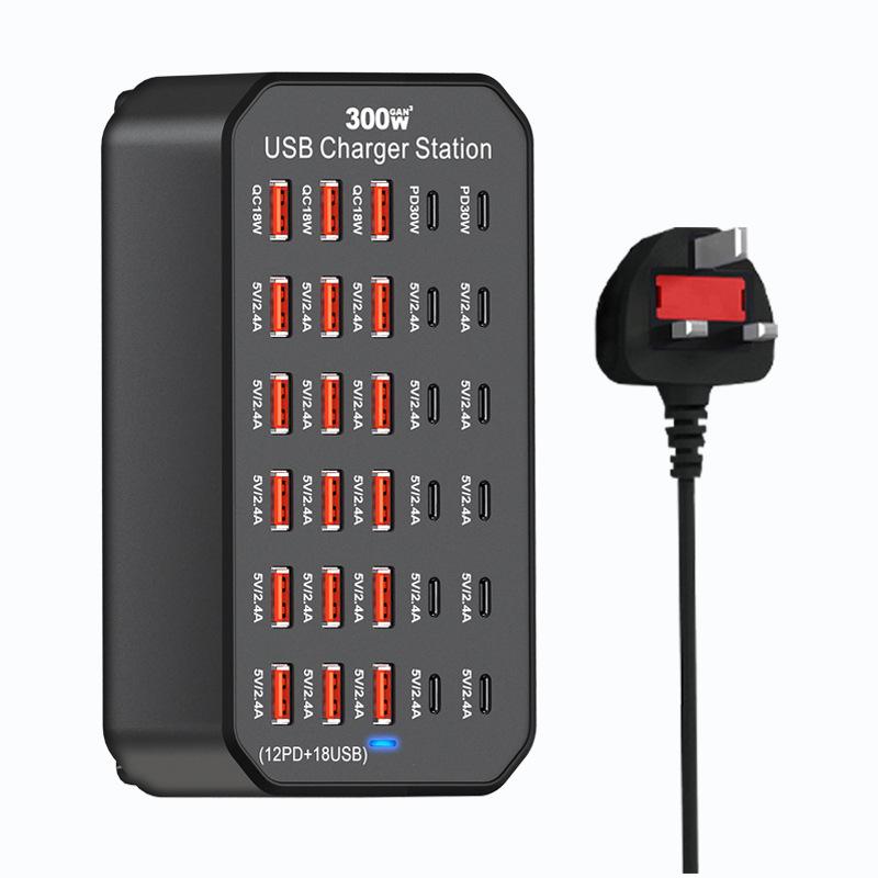 30-Port USB Fast Charging Smart Desktop Station with PD Support