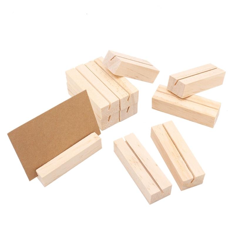 20Pcs Wood Table Number Holders Stand Wood Name Card Holders Wood Name Cards Food Label Memos Photo Holders for Wedding