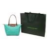 Longchamp Le Pliage 28 Chiusura con Bottone e Zip Manici Lunghi Tela e Pelle Borsa Tote a Forma di Raviolo Piccola da Donna Turchese-Blu 2605089P70