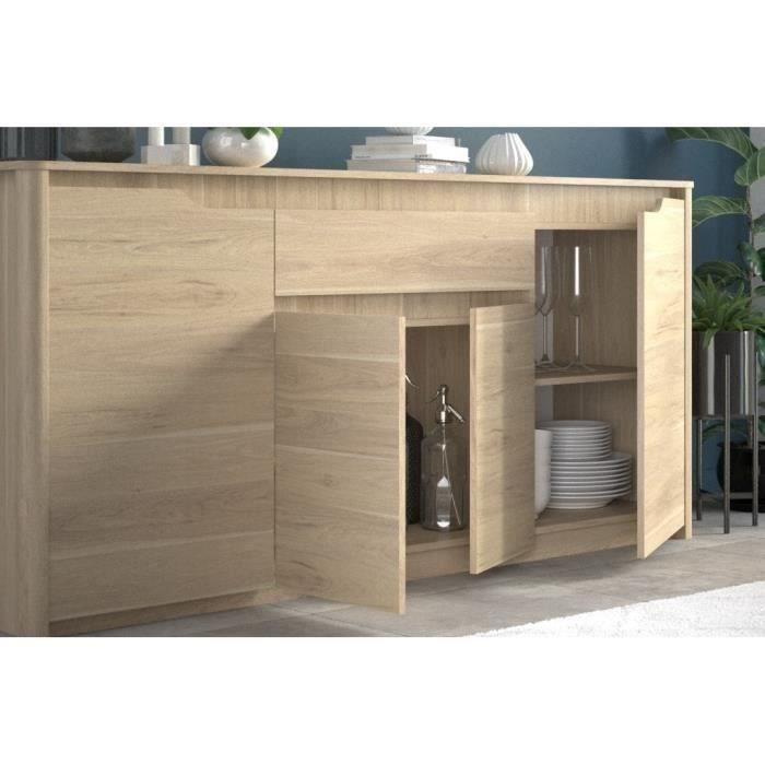 Buffet Bas BETTY - Chêne Dakota - 4 Portes, 1 Tiroir - 185 X 46 X 85,5 Cm