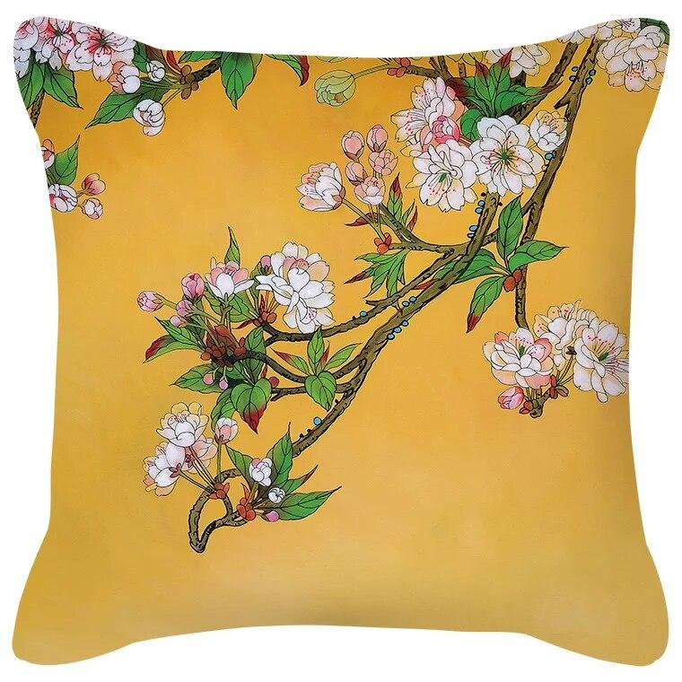 Plum Blossom Cushion Flamingo Bird Cherry Pillow Home Chair Sofa Decoration Yellow Pillowcase