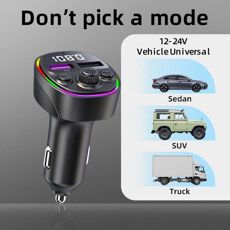 CS2 Dual USB 66W Super Fast Car Charger Digital Display Car Charger with MP3 Player Bluetooth-compatible FM Transmitter