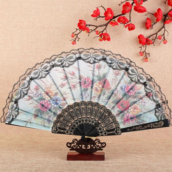 Leque Dobrável Leve Portátil Leque Vintage Elegante Renda Floral Padrão Leque de Mão Casamento Festa Acessório