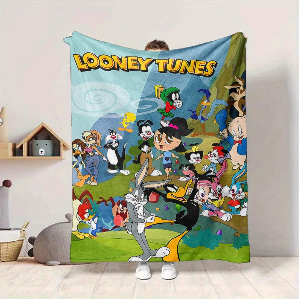 1pc Looney Tunes Cartoon Character Flannel Throw Blanket - Lightweight Soft Warm All-Season Blanket for Sofa, Bed, Travel, Camping  L1029201