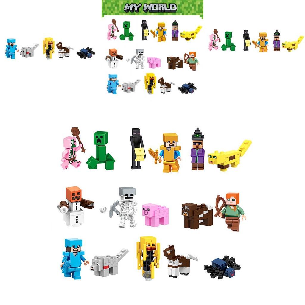 Minecraft Theme 16pcs Building Blocks Set For Cake Decoration And Diy Figures Kit
