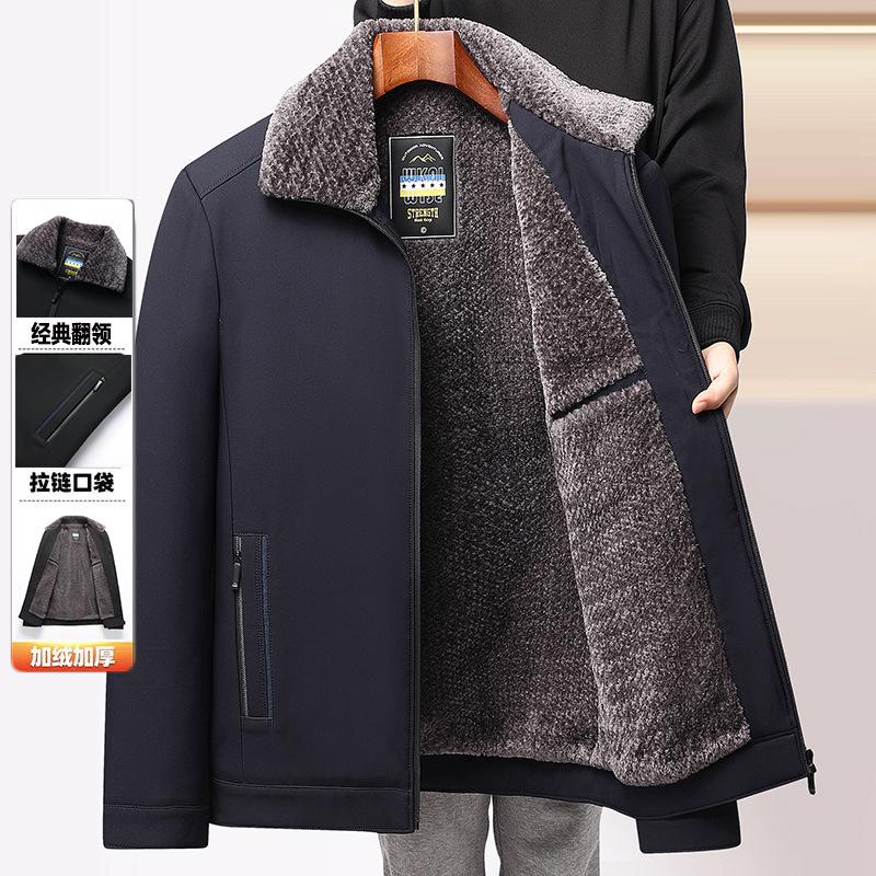 Autumn and winter new velvet thickened lapel medium and old jacket men's casual jacket dad's warm men's coat