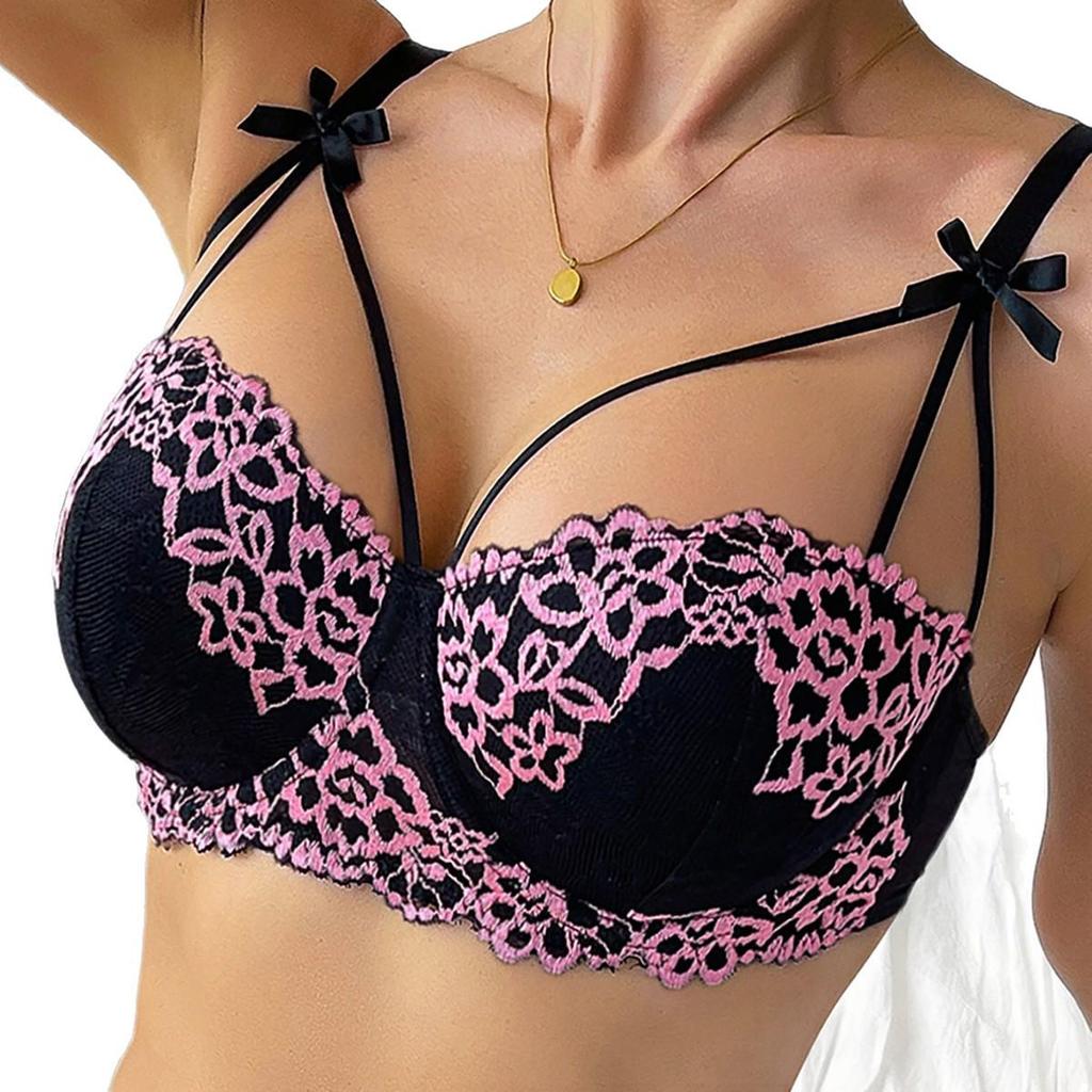 European & American Lace Lingerie: Women's Summer Soft Molded Cup Bow Bra - Light Style