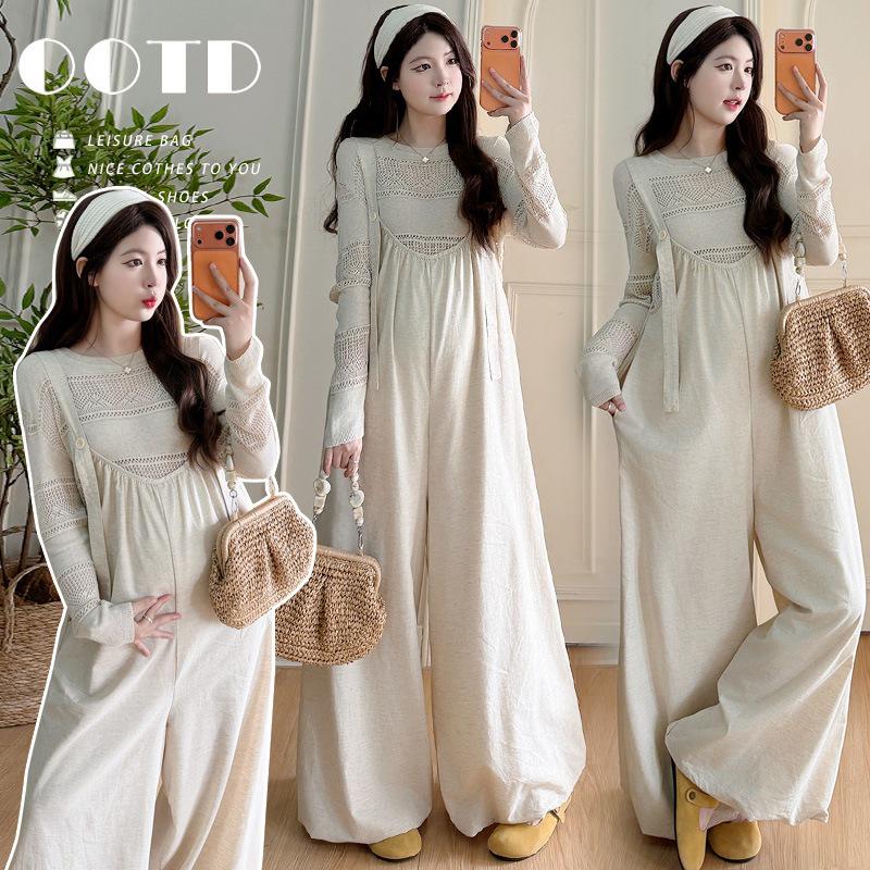 Spring/Summer 2026 Maternity Knit Top & Casual Overalls Set M